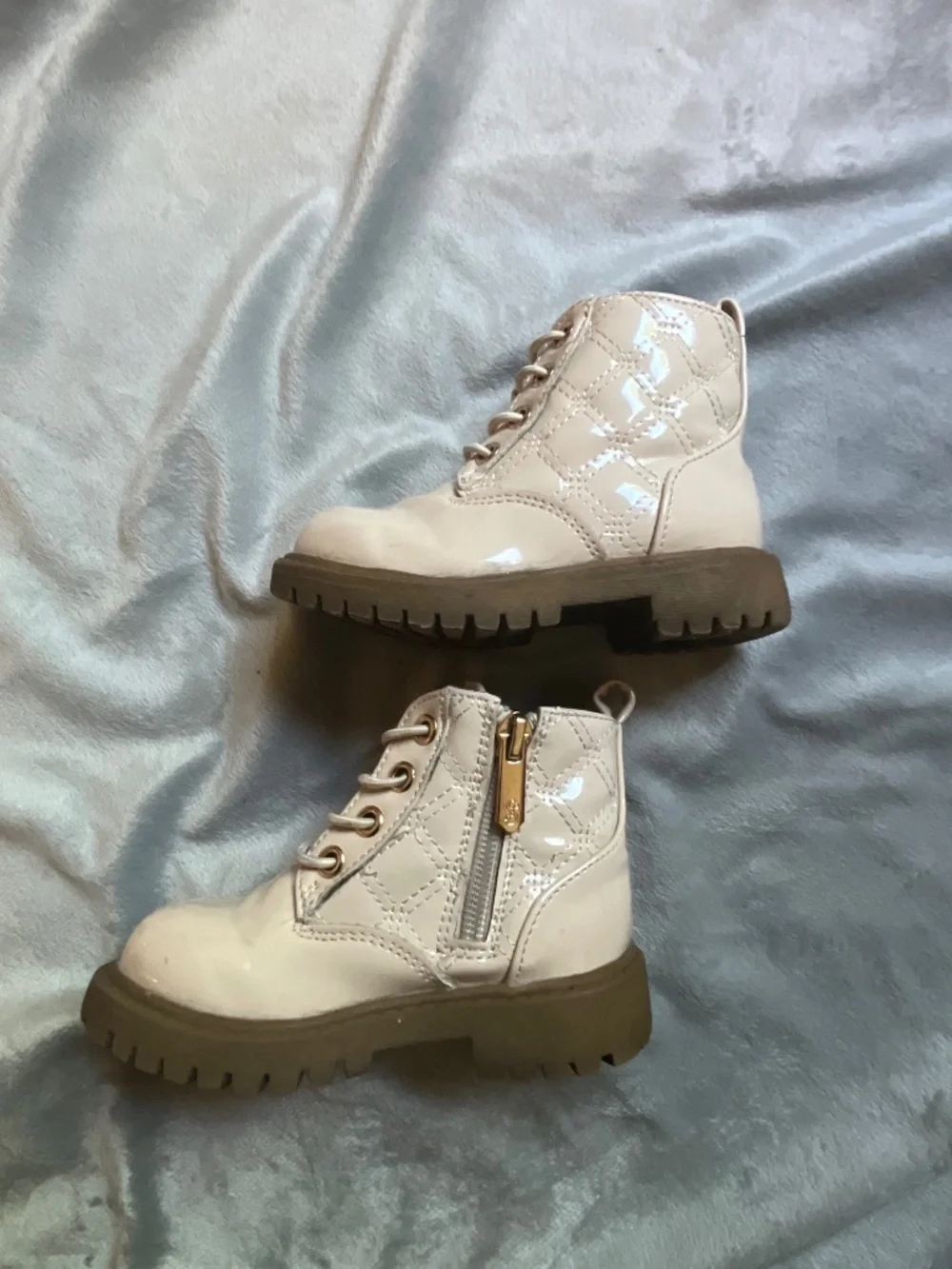 Girls Faux Patent Leather Boots Beige Size 6